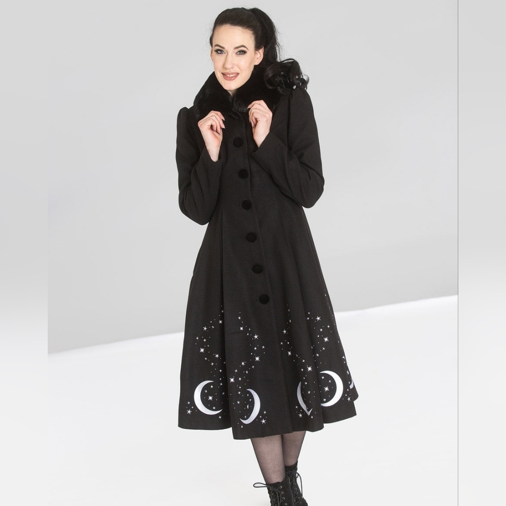 Hell Bunny Interstellar Coat Black And White Moon And Star Design
